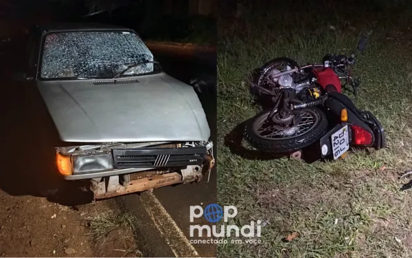 Acidente entre carro e moto deixa mulher em estado grave