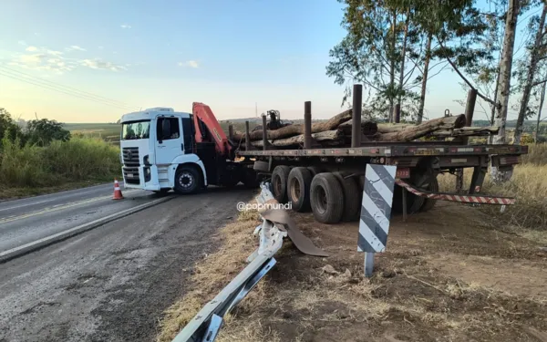 Ladrão pula de caminhão furtado e veículo bate em guard-rail