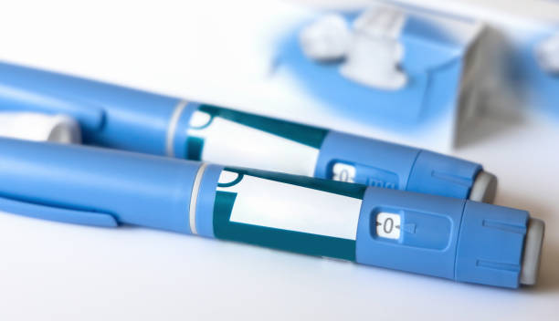 Caneta de injeção de insulina Ozempic ou caneta de cartucho de insulina para diabéticos. Equipamento médico para pacientes com diabetes.